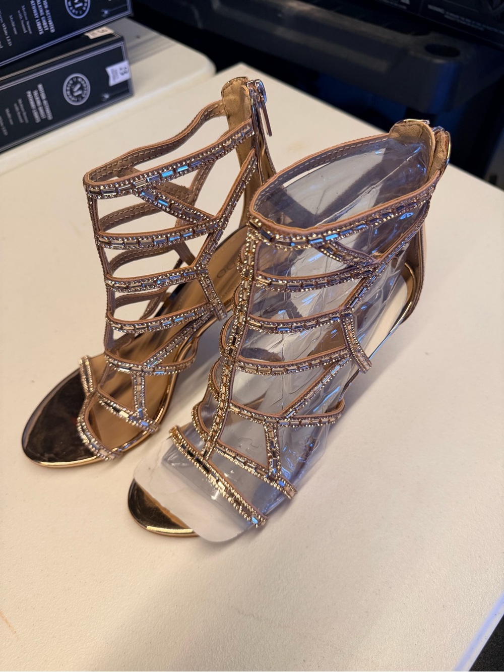 Aldo Rose Gold Rhinestone Cage High Heel Sandals